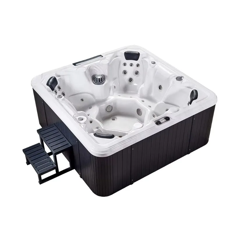 Freestanding 7-Person Outdoor Whirlpool Spa With Hot Water Connection Hose, Bottom Outlet And Ladder Stairs