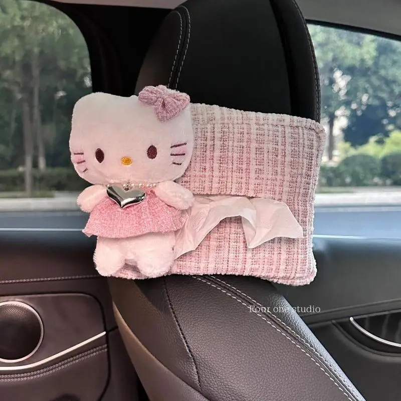 

Kawaii Sanrio Car Tissue Box Paper Draw Box Cute HelloKitty Girl Heart Tissue Bag Car Interior Paper Draw Bag Girl's Gift Toys