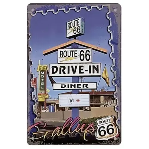 Drive-In Diner US Route 66 Tin Sign Vintage Style Man Cave Wall Art Decor