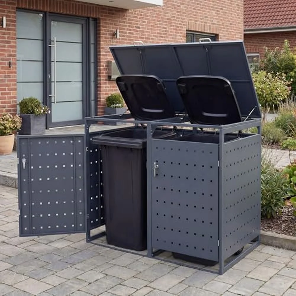 44 Cu.Ft Outdoor Trash Can Storage Garbage Can Hider Outdoor with 2 Lockable Doors Gas Struts & Shock Absorbers Outdoor
