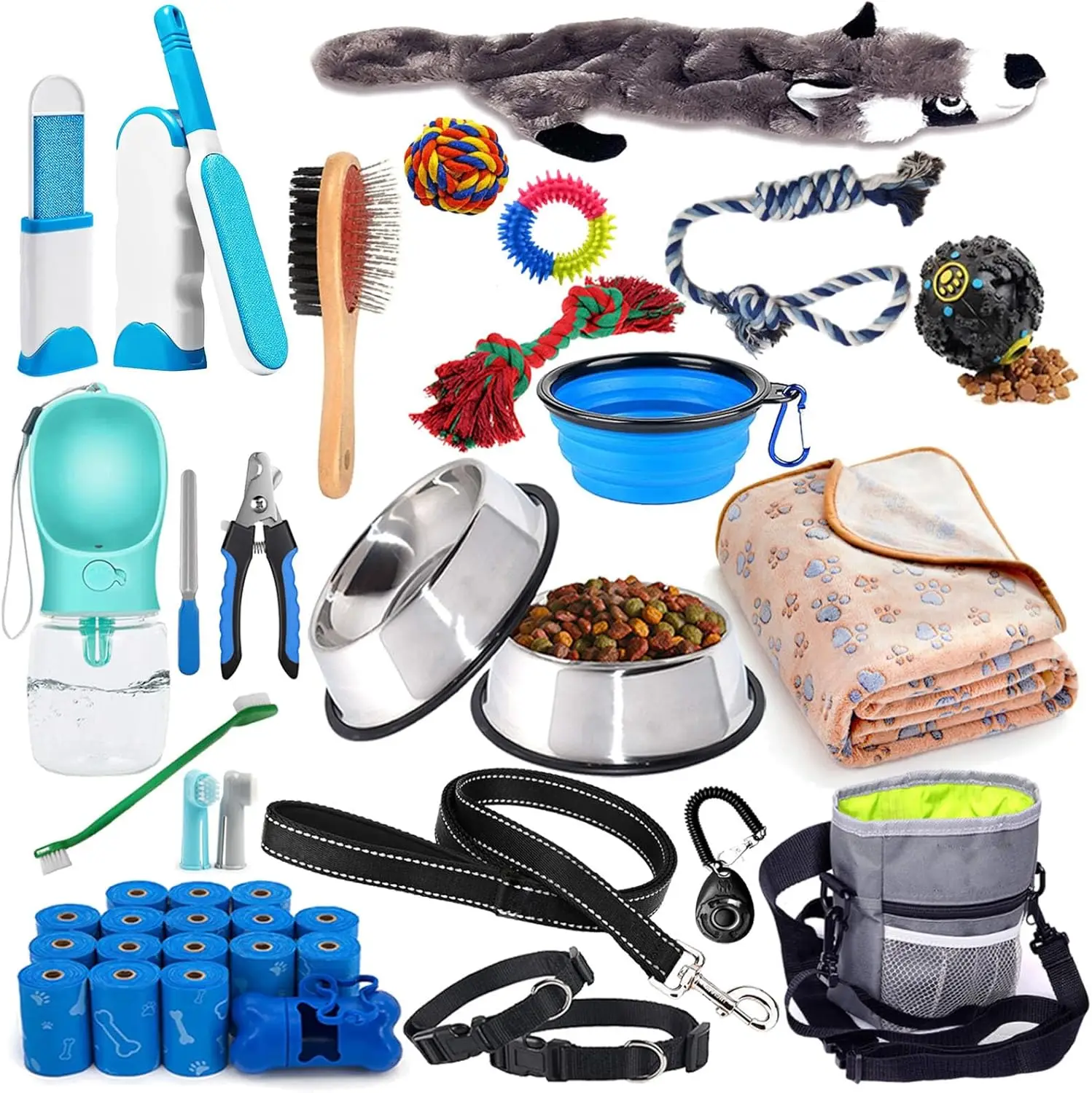 

Puppy Supplies Starter Kit - 39-Piece Set of Puppy Essentials and Dog Stuff. Includes Dog Leash, Toys, Bowl, Brushes