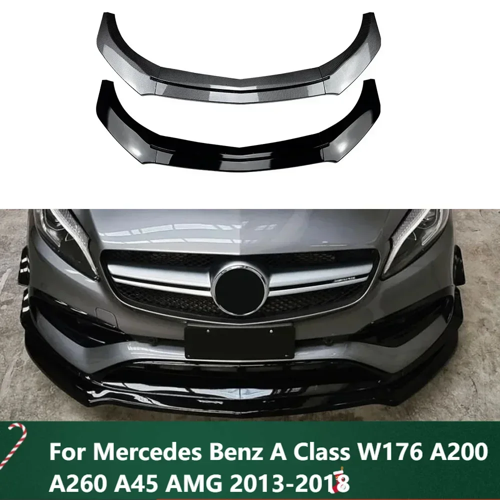 

New！Front Bumpers Lip Spoiler Glossy Black Or Carbon Fiber Look For Mercedes Benz A Class W176 A200 A260 A45 AMG 2013-2018 Car