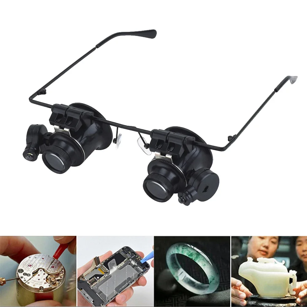 Professional 20X Magnifier Double Eye Glasses Type Watch Repair Jeweler with LED Portable Magnifying Eyewear Repair Wearing