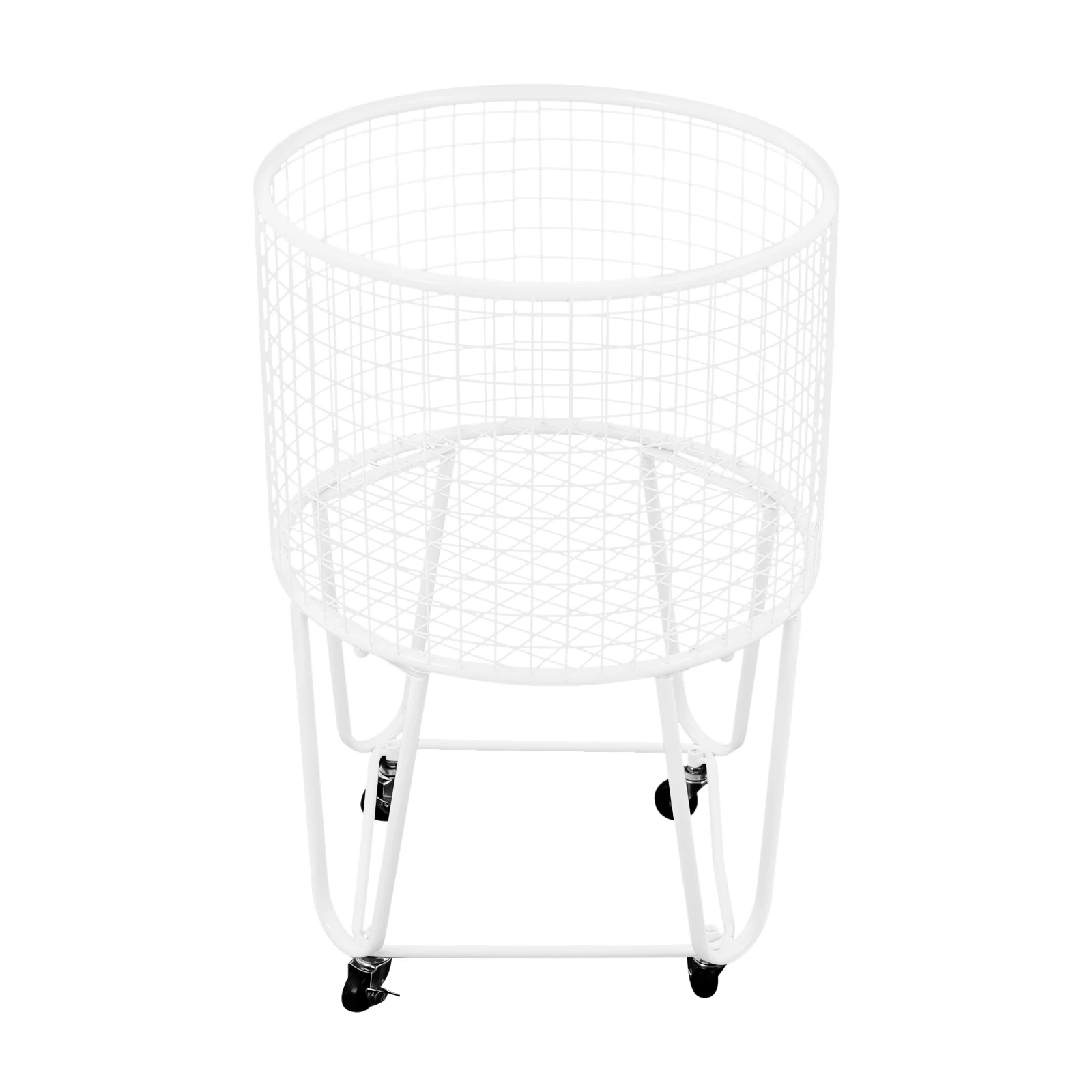 

White Steel Laundry Basket Cart with 4 Universal Wheels, 33.07LBS Load, Mesh Ventilation, for Home Laundry Room/Bathroom