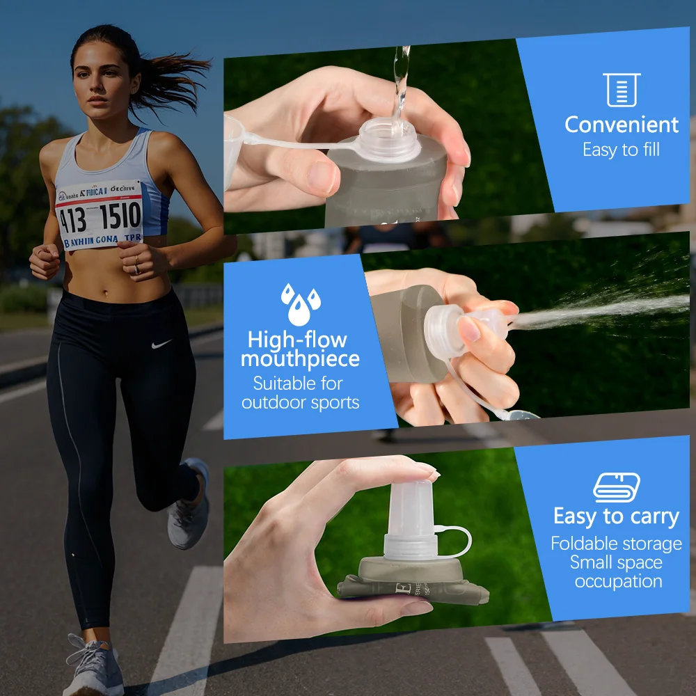 500/800/1000ml Sport-Wasserflasche TPU Faltbare Weiche Trinkflasche Tragbare Wasserflasche für Laufen Wandern Radfahren Fitness Wasserbeutel – Detail 8