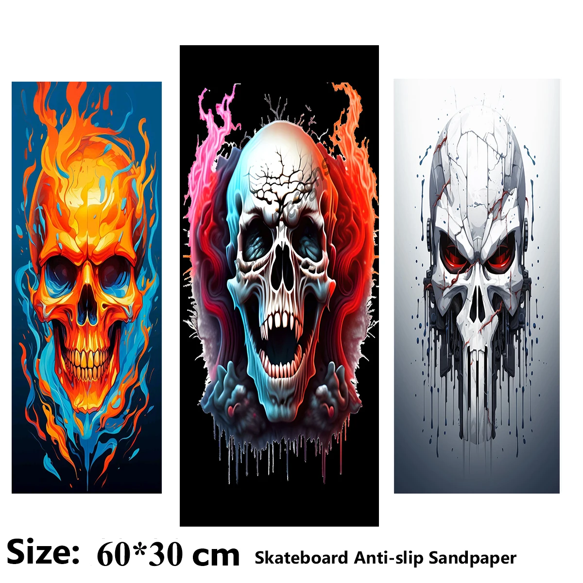 

Multicolored Flaming Skull Pattern Electric Scooter Anti-slip Sticker Sandpaper Skateboard Grip Tape Sheet 60*30cm