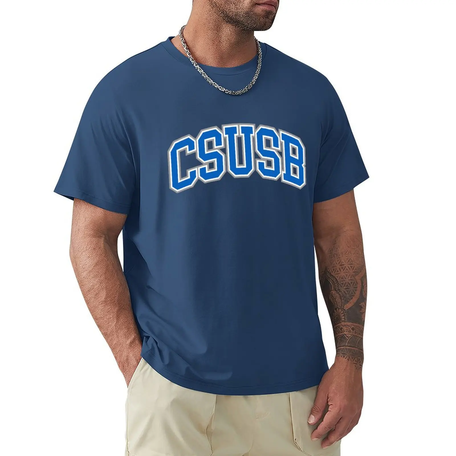 

csusb - college font curved T-Shirt graphics boys whites customizeds T-shirts for men cotton