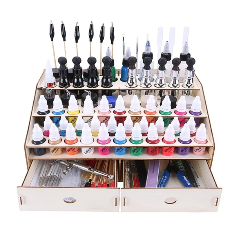 Wood Paint Rack Stand Organizer for Pigment Inks Bottle Paint Tool Storage Paint Holder for Acrylic Painting Paint Rack