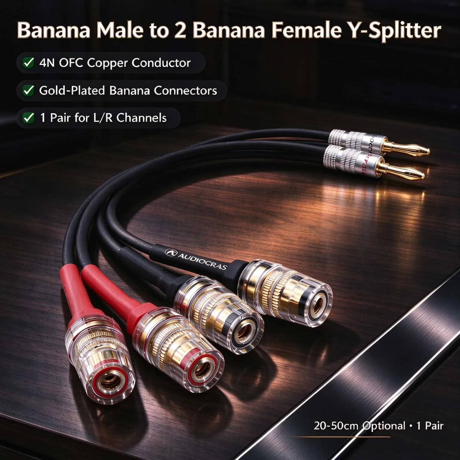 4mm Banana Plug Male to Dual Banana Female Y Splitter Audio Cable Pair for Speaker Amplifier Terminal