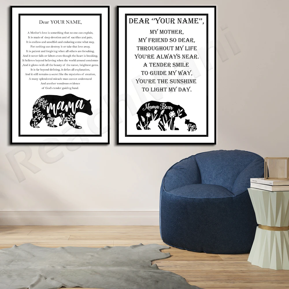 Mother's Day Gifts, Gifts for Mom, Momma Bear Poems, Mom's Words, Love Mom, Mom Gifts Decorative Canvas Print Poster