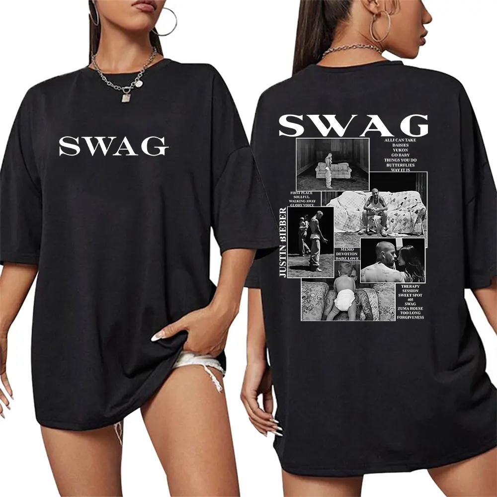 مغني الراب جاستن بيبر SWAG ألبوم 2025 جرافيك تي شيرت الرجال الشارع القوطية قصيرة الأكمام الهيب هوب موسيقى البوب الملابس تي شيرت الصيف