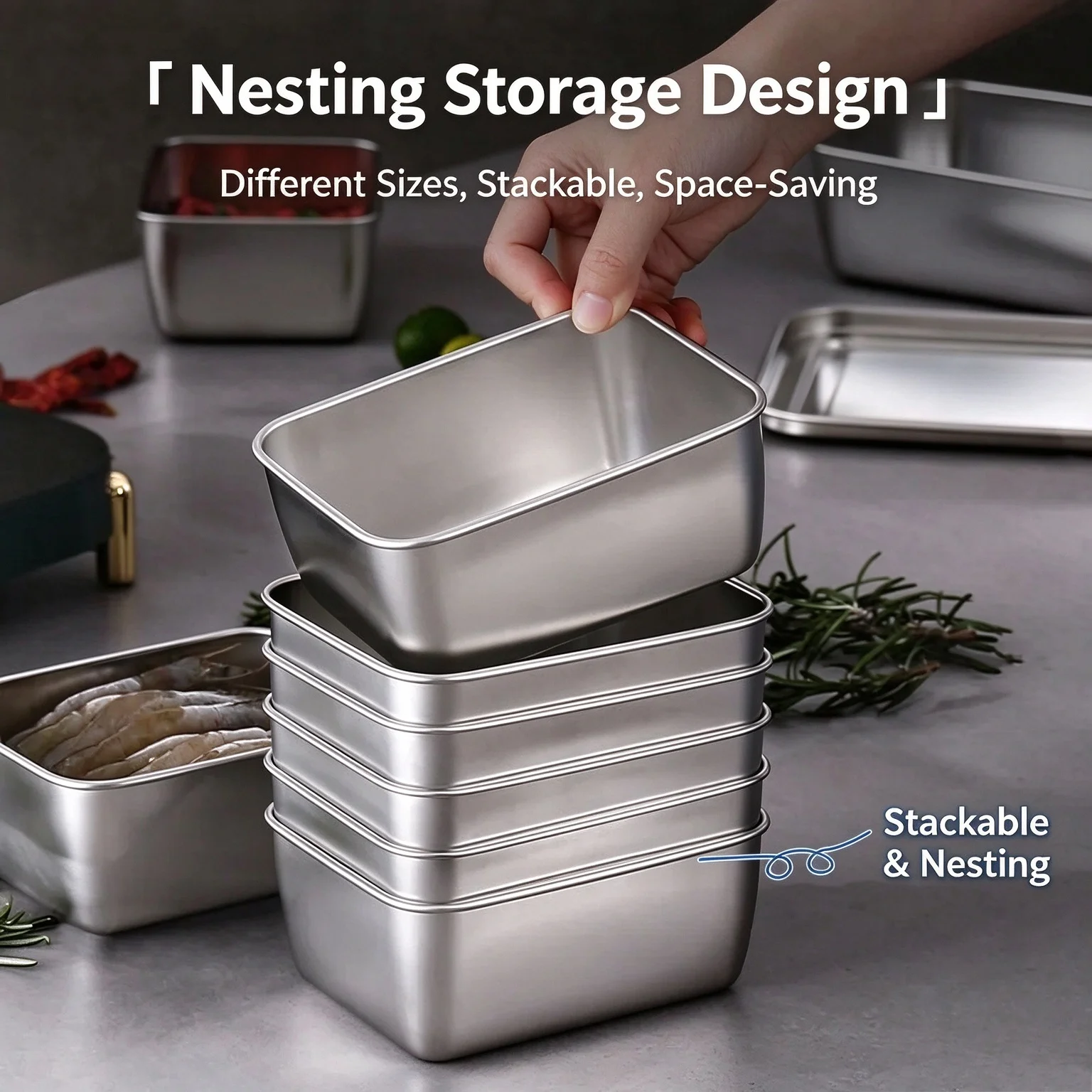 4pc Stainless Steel Food Storage Containers Set - Thickened Leakproof, BPA-Free Stackable for Fridge/Freezer/Pantry Organization