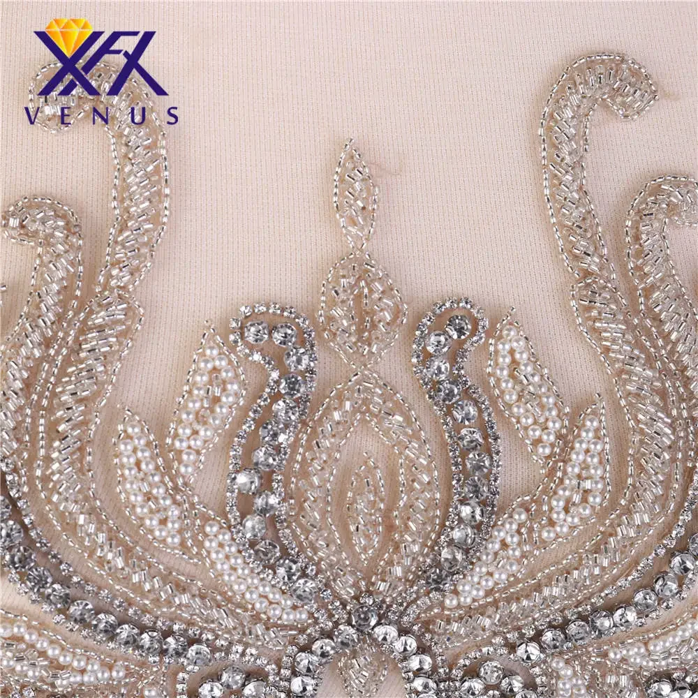 Imagem -04 - Xfx-handmade Frisado Cristal Bordado Grânulo Patch Flora Rhinestone Corpete Applique Malha Motivo para Vestido de Noiva Pcs