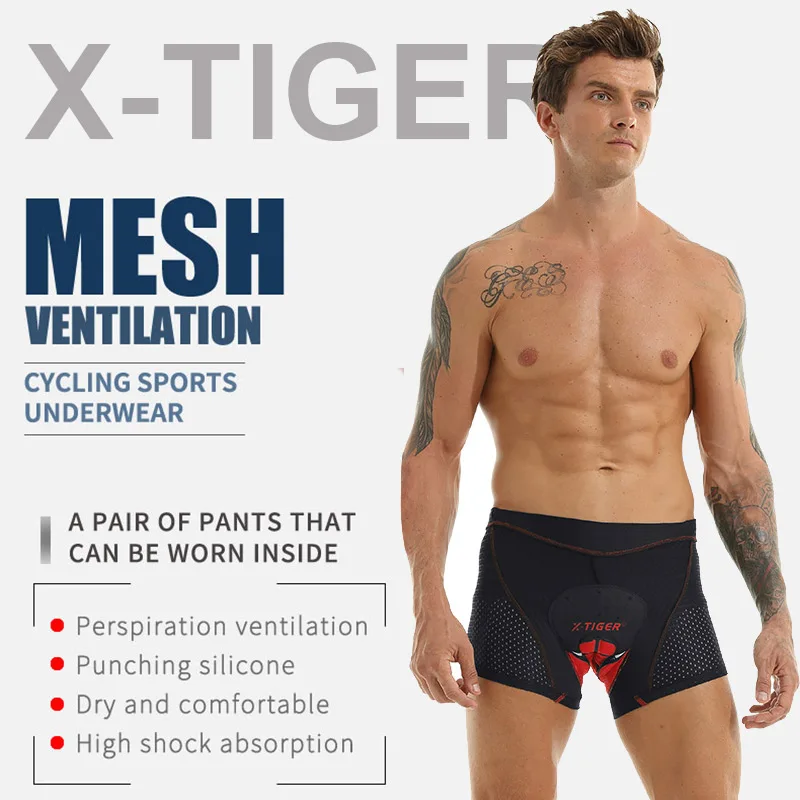 X-Tiger Cycling Underwear Pro 5D Gel Pad Shockproof Cycling Underpant Upgrade Padded Mountain Bicycle Shorts Bike Underwear