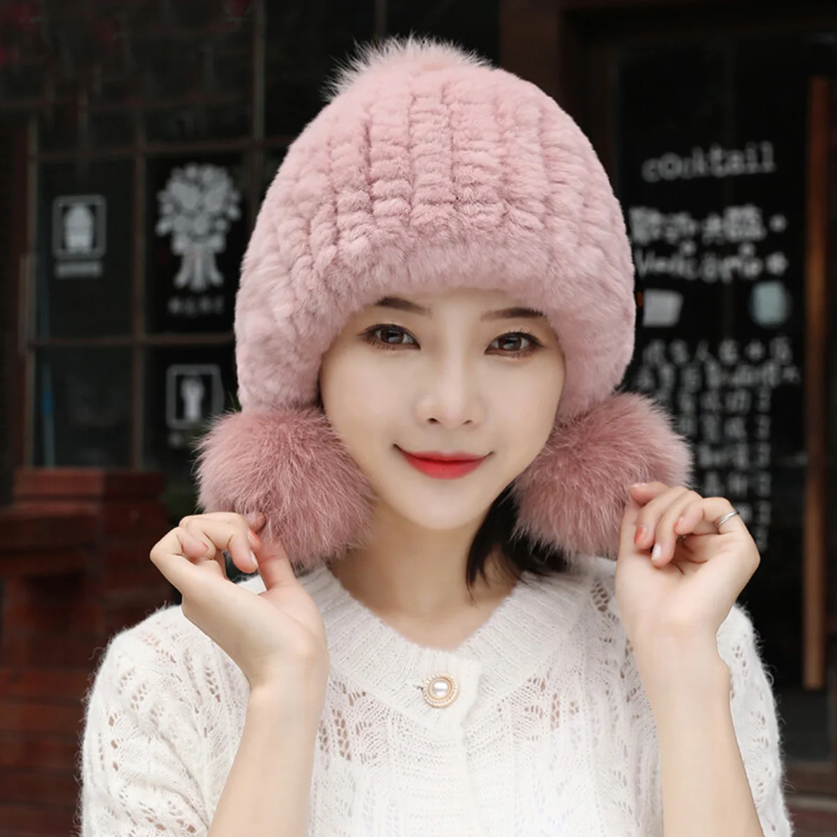 

Новая шапка-ушанка из натурального кроличьего меха, русские зимние аксессуары, теплые шапки-бомберы из натурального лисьего меха FEIMANYUAN