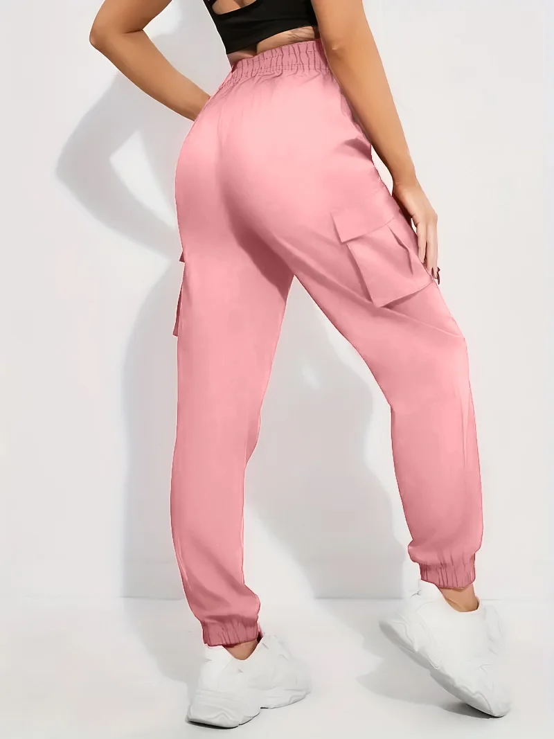 

Europe and the United States new women's casual solid color workwear loose high-waisted belt pocket sweatpants