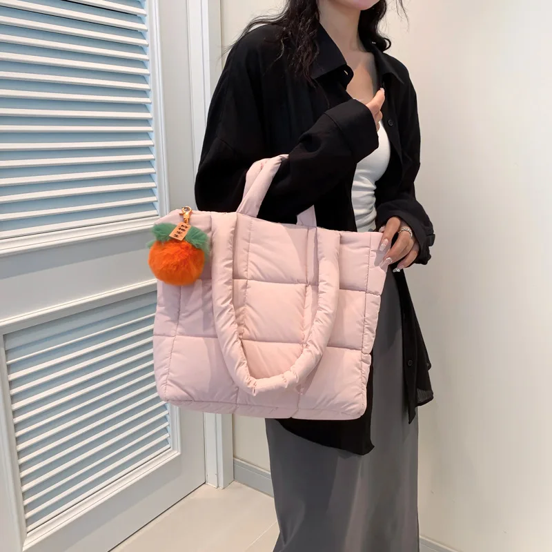 

Women Bag Large-capacity Underarm Bag Nine-grid Checkered Cotton Jacket Bag Fashion Funny Bag Nylon Fabric Hand And Shoulder Bag