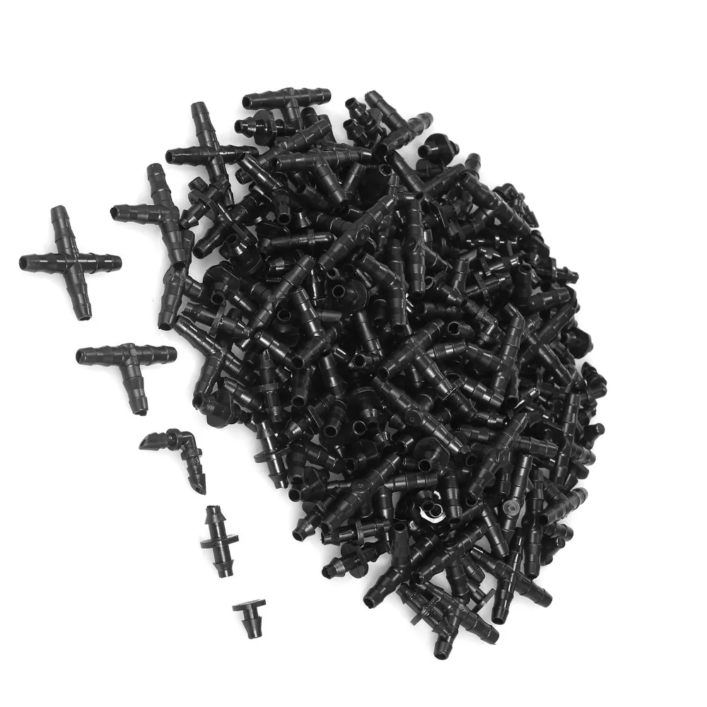 200pcs Barbed Design Irrigation Fitting Kit Elbows End Plugs Drip Irrigation Connectors Barbed Connectors For Garden Lawn