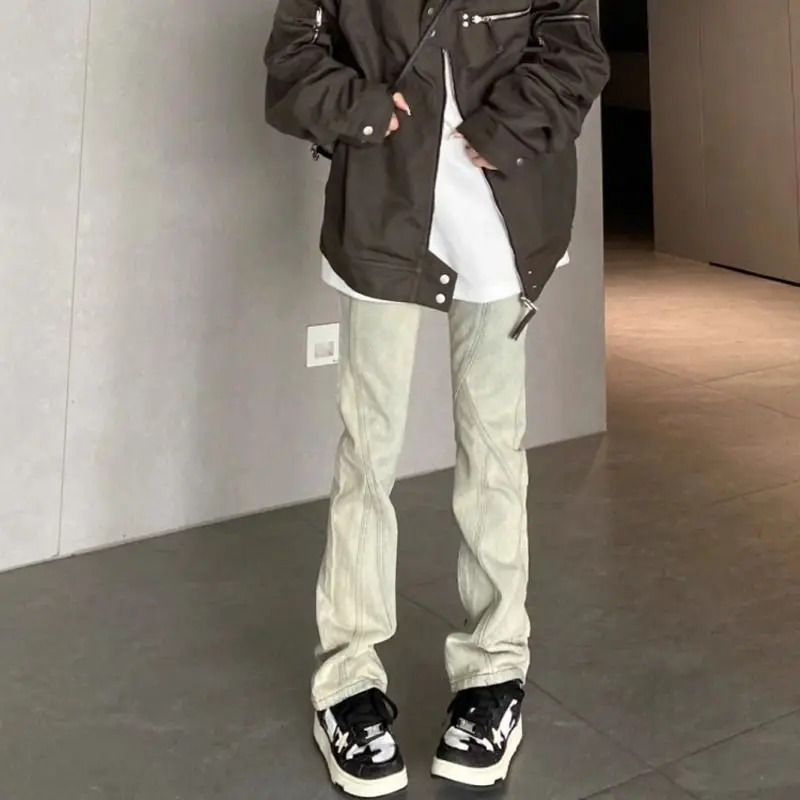 

Мужские джинсы в стиле ретро, американский стиль, желтые, с эффектом земляного окрашивания, зауженные, прямые, с легким расклешением, повседневная одежда, молодежный тренд