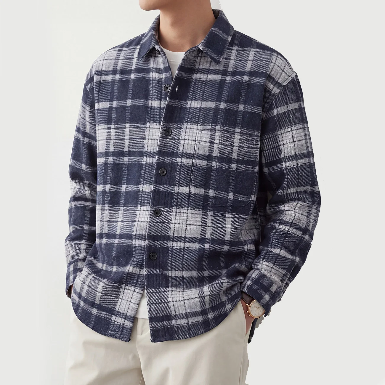 Men Long Sleeve Loose Casual Vintage Plaid Shirt Cityboy Streetwear Fashion Commute Oversize Shirts Tops