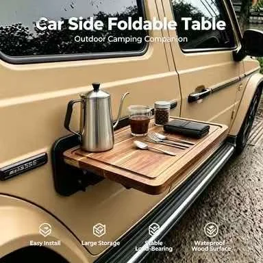 Table pliante en bois à fixation latérale pour voiture, installation rapide, bureau portable robuste pour camping en plein air, pique-nique, SUV, véhicule tout-terrain, voyage