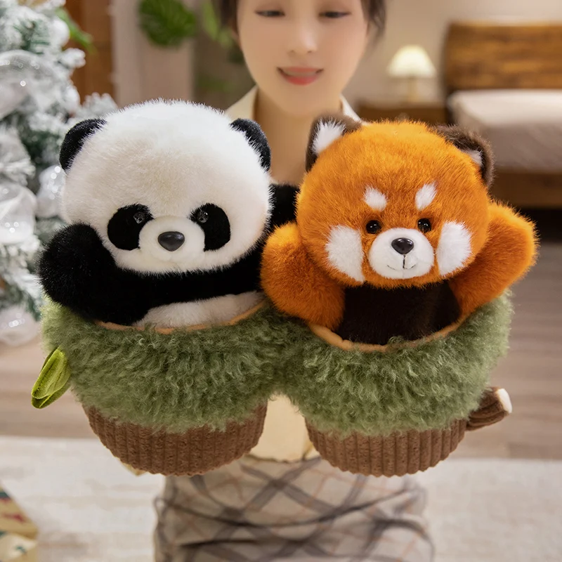 30 cm Cartoon Kawaii Animale Burattino a mano Ceppo combinato con procione Pappagallo Panda Scimmia Peluche Decorazioni per la casa Regalo per i bambini