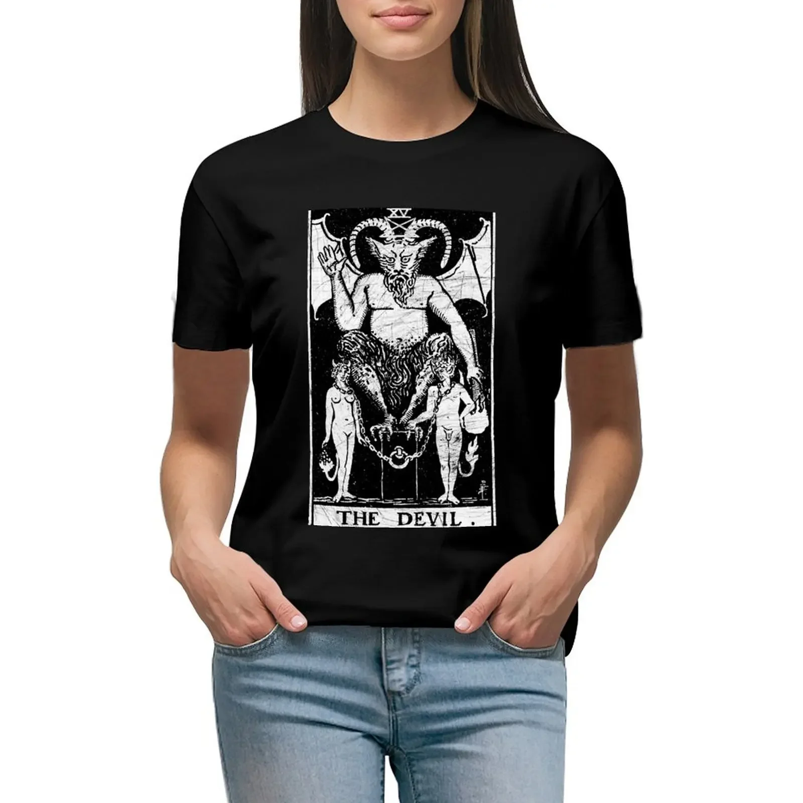 The Devil Tarot Card - Major Arcana - fortune telling - occult T-Shirt summer top Blouse blacks t-shirts for Women loose fit