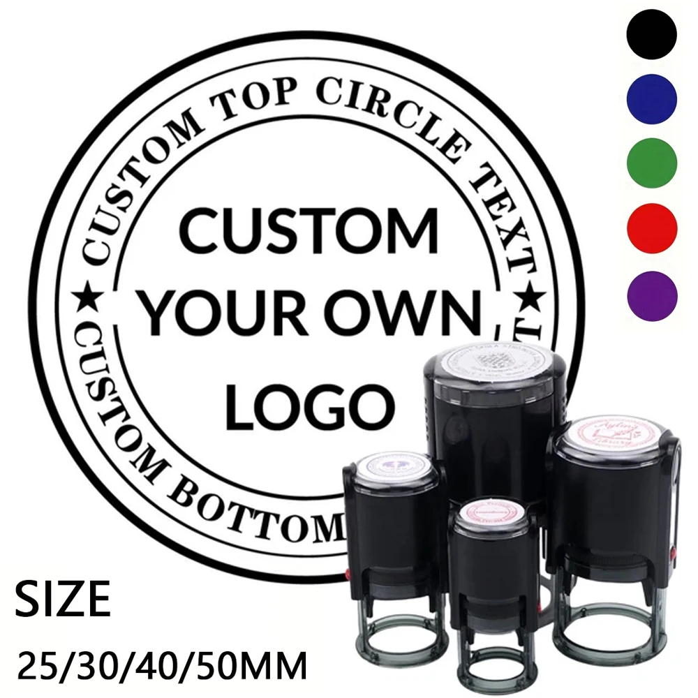 Custom Self-Inking Stamp 25/30/40/50mm Round LOGO Design Personalized Text Press-type Inking Stamp for Wedding Invitation Envelo