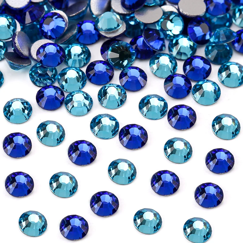 SS6-SS30 Non Hotfix Rhinestones FlatBack Crystal Glass Blue Color Set Glue On Rhinestone For Nail Phone Art Clothes Decoration