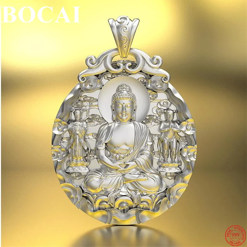 

BOCAI Trendy100% S999 Sterling Silver Pendants for Women Men Popular Life Guardian Buddha Argentum Amulet Jewelry Free Shipping