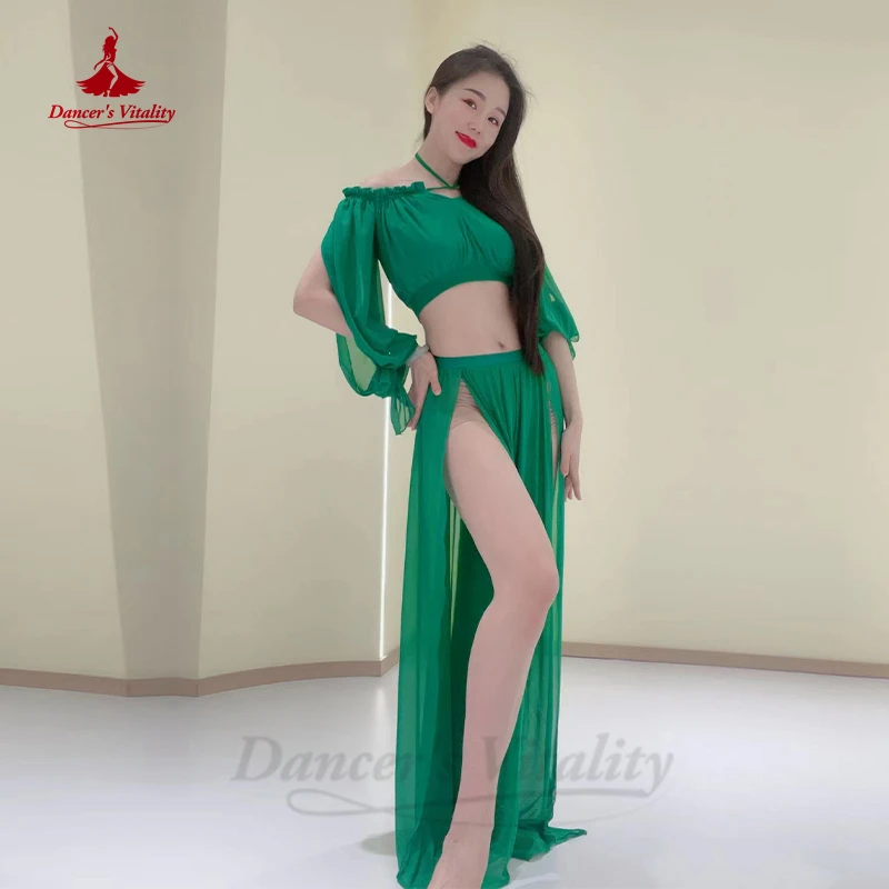 Belly Dance Group Costume Suit for Women Children Long Sleeves Top+long Skirt 2pcs Girl\'s Oriental Grace Practice Clothes