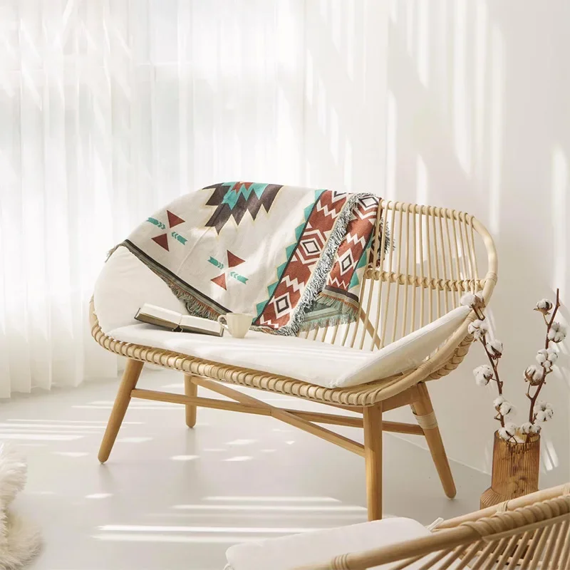 Simple rattan sofa leisure balcony rattan chair villa single double rattan chair courtyard garden real solid wood