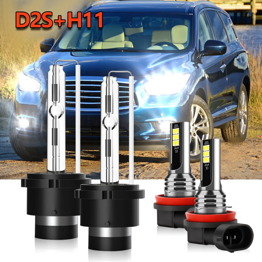 HID Headlight High Low Beam D2S + H11 LED Fog Light Bulbs Combo Kit Fit For Infiniti QX60 2014 2015 2016 2017