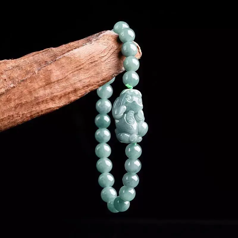 Women's Blue Jade-Looking Pixiu Bracelet with Imitation Jade Beads for Fashion Jewelry and Couple Matching Style