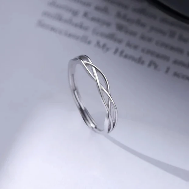 Real 925 Sterling Silver Geometric Line Winding Prime Circle Adjustable Rings for Women Fine Jewelry Minimalist Accessories