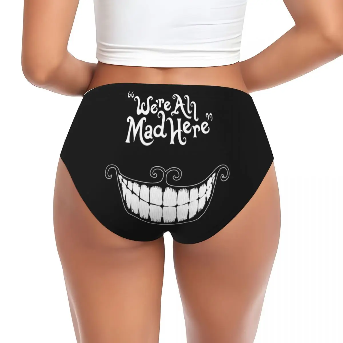 Custom We Are All Mad Here Briefs Underwear Women's Breathable Stretch Cheshire Cat Animal Panties