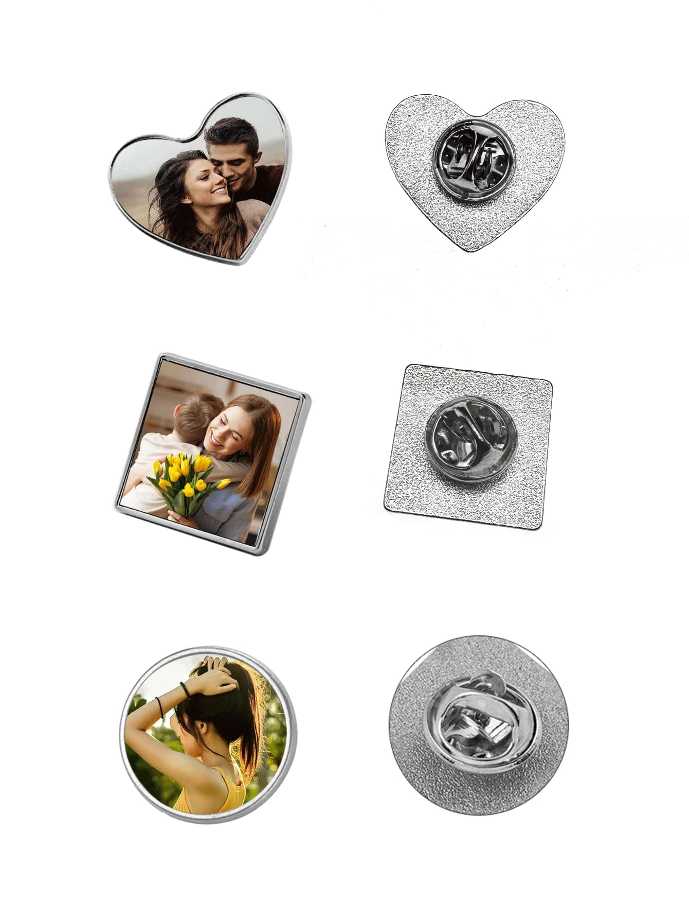 دبوس بروش معدني ذهبي/فضي مخصص - دائري، قلب، مربع، منقوش، هدية أنيقة لها، له، الأصدقاء، الأسرة، صغير #4