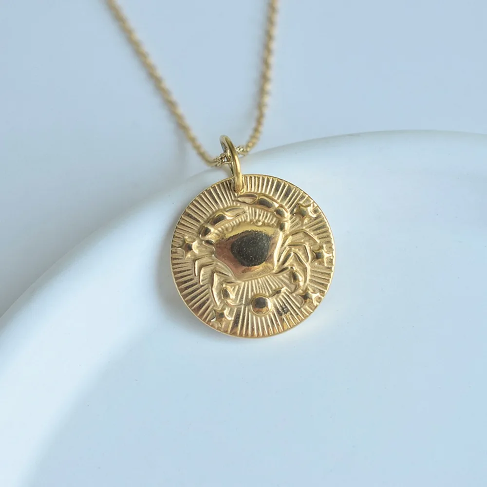 قلادة نسائية بتصميم كوكبة مكونة من 12 كوكبة من الفولاذ المقاوم للصدأ مطلية بالذهب على شكل سلسلة الترقوة