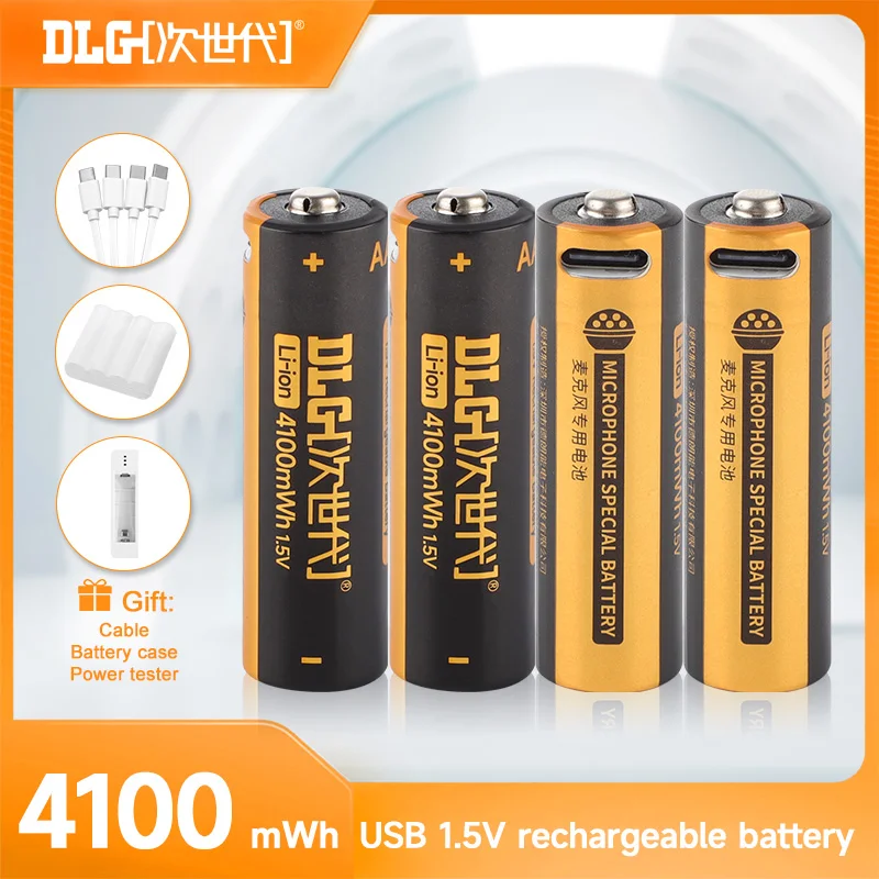 DLGPOWER 1.5V USB 4100mWh  Lithium battery AA Rechargeable batteries with 4-in-1 USB Cable for Microphone Camera Small fan