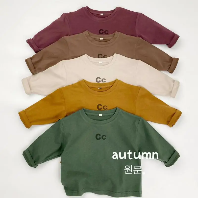 

2025 Autumn New Children Long Sleeve T Shirts Cotton Kids Boys Letter Print Tee Girls Bottoming Shirts Baby Casual Clothes