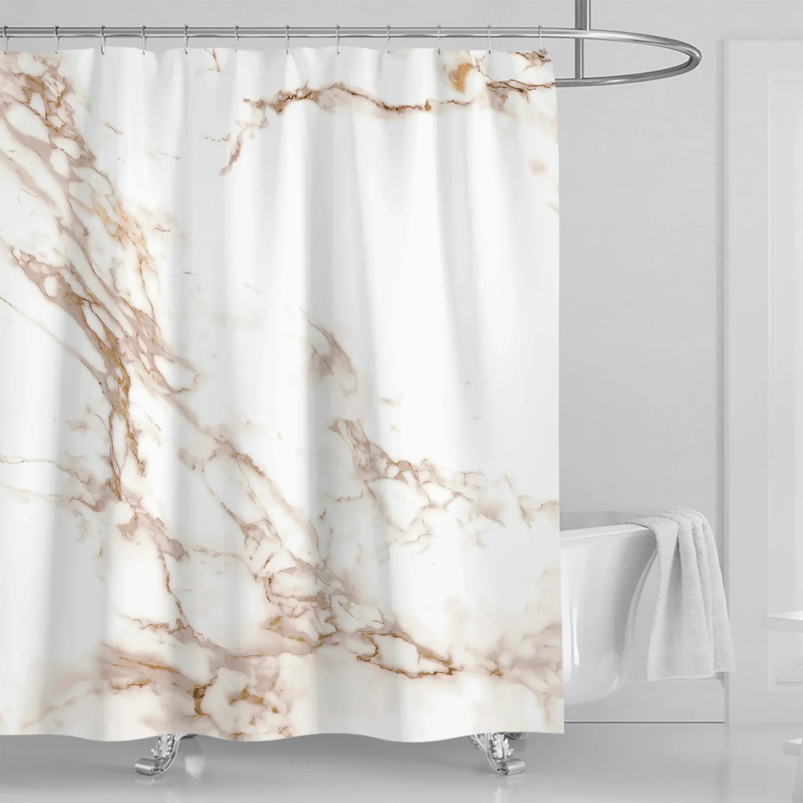 Grau-Gold-Marmor, abstrakt, moderne Badezimmer-Dekoration, wasserdicht, waschbar, Stoff, Badewanne, Deluxe-Standard-Duschvorhang, 180 x 1