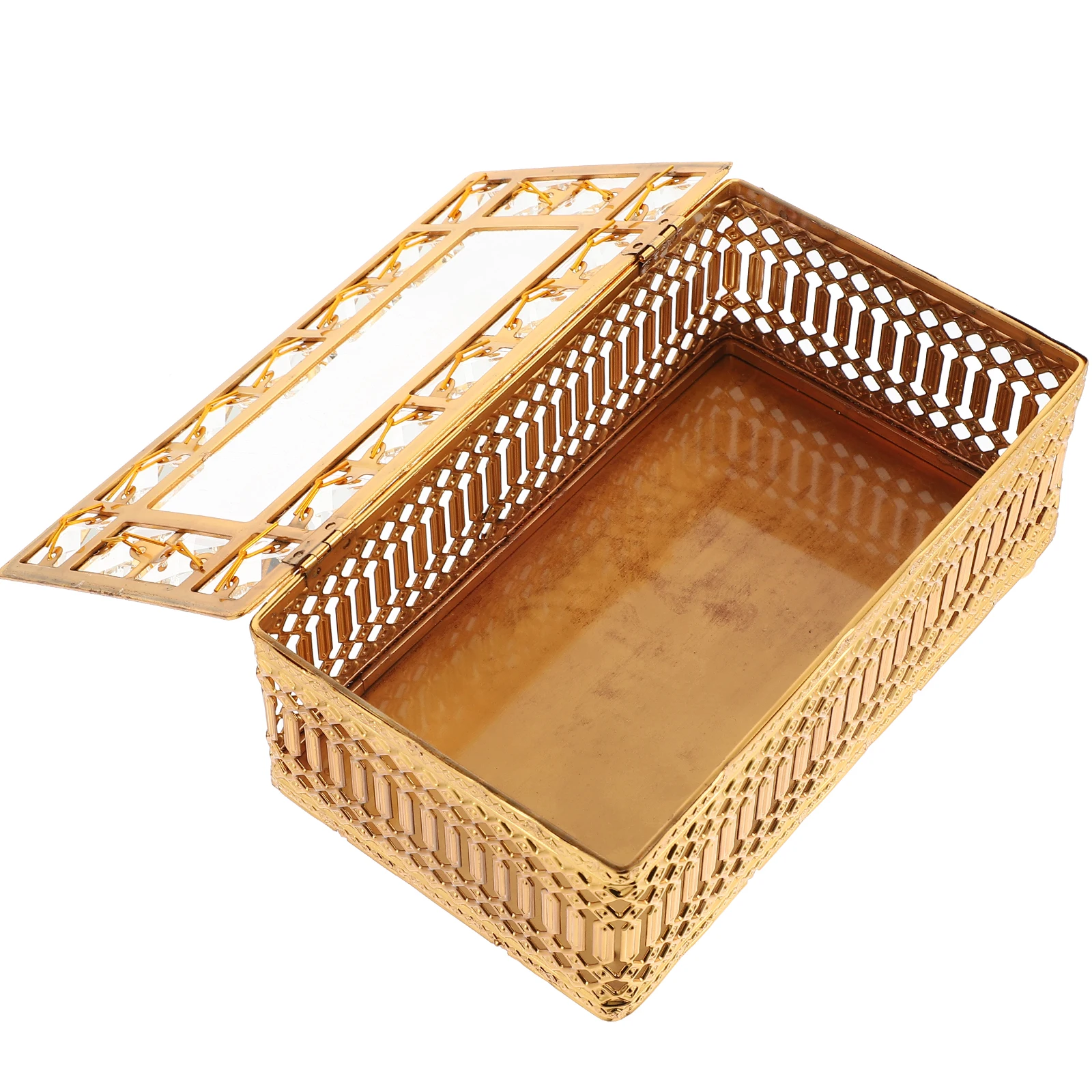 

Gold-plated Tissue Box Cover Rectangular Alloy Crystal Case Napkin Holder for Home Office Storage Solution