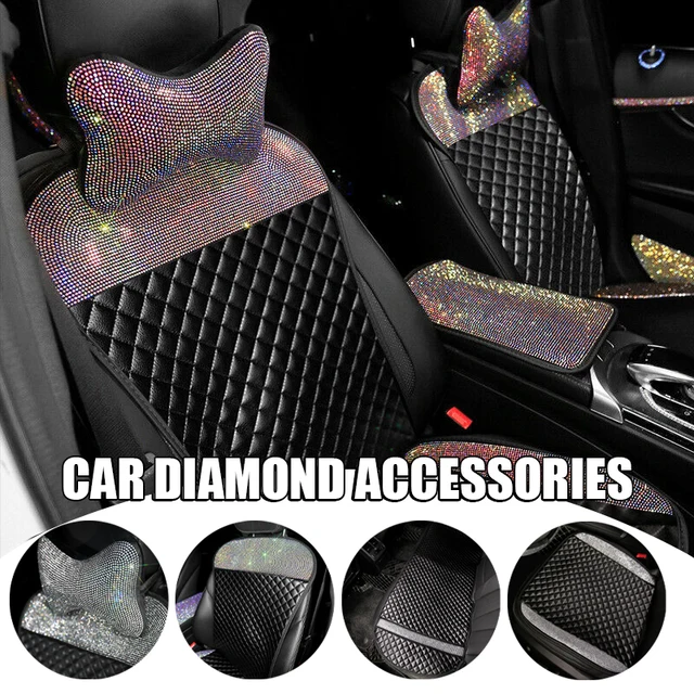 Nowa samochodowa diamentowa poduszka antypoślizgowa Buling Crystal Leather Oddychająca fajna osłona siedzenia Jednoczęściowe damskie akcesoria do wnętrza samochodu
