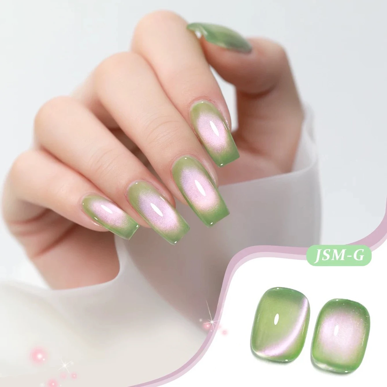 12ML 1 SZT. Różowo-Zielony Szklany Koralikowy Lakier Hybrydowy do Paznokci z Efektem Kociego Oka na Halloween, Elementy Plażowe, Letnie Paznokcie, Akcesoria do Paznokci