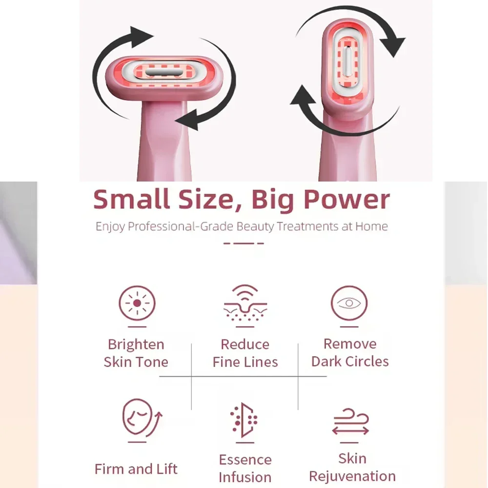 Varinha Facial EMS Microcorrente 360 °   Lifting facial rotativo com 7 luzes LED coloridas, luz vermelha, massageador de olhos, aperto da pele, antirrugas