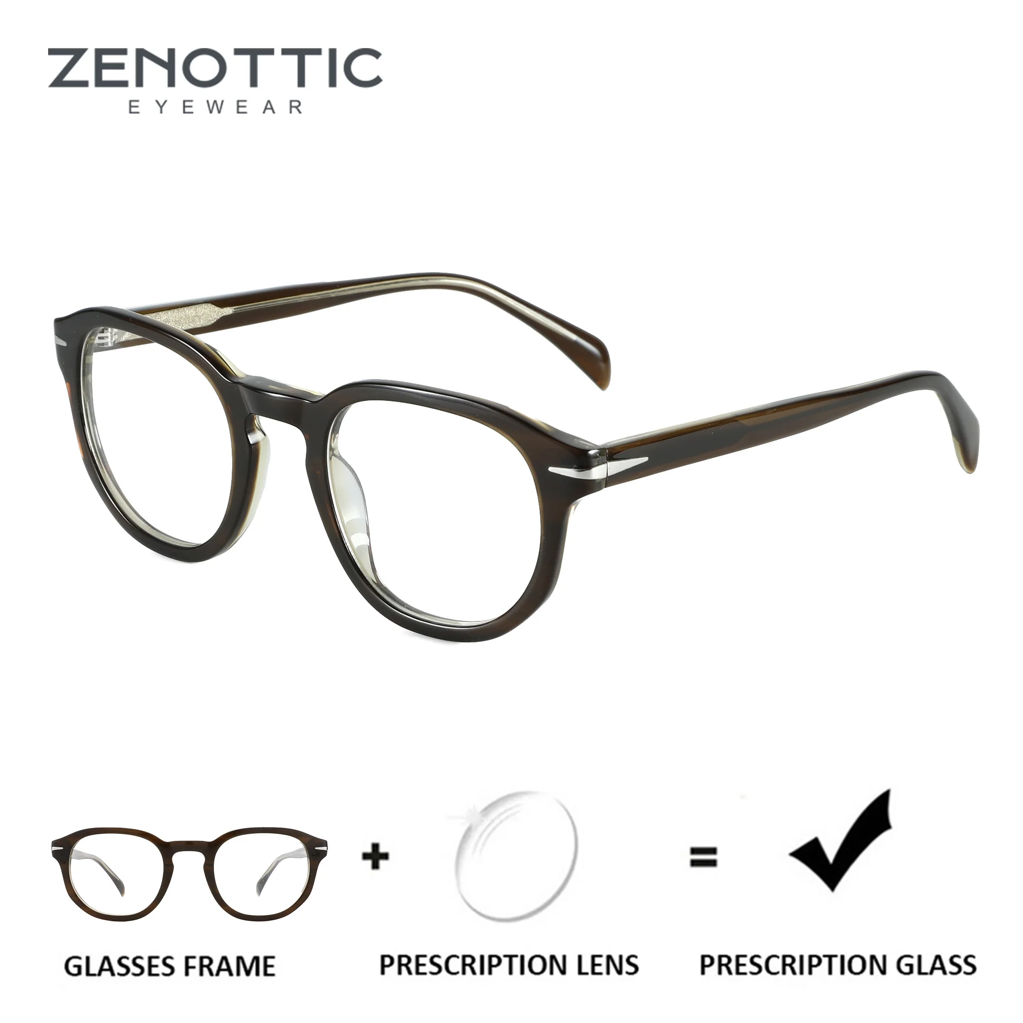 ZENOTTIC Fashion Acetate Square Prescription Glasses Round Anti Blue Light/Photochromic Eyewear Myopia Optical Eyeglasses