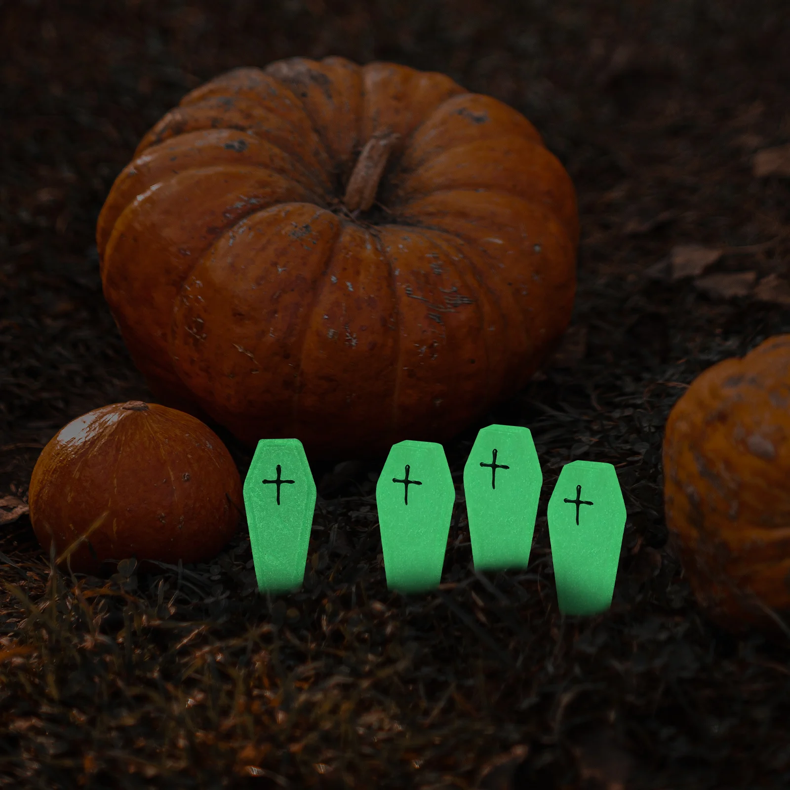 

4pcs Luminous Cross Coffin Decor Halloween Miniature Synthetic Resin Ornament for Indoor Shelf Desk Party Supplies Educational