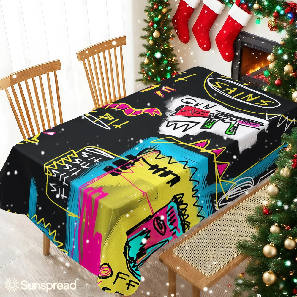 Graffiti - Style Word Art Table Cloth Waterproof Tablecloth Spill Proof Table Cloth, Wipe Clean Table Cloth for Dining Camping