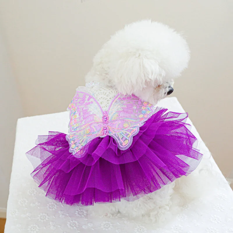 New Pet Dress Dog Clothing Clothing Fairy Gauze Skirt Purple