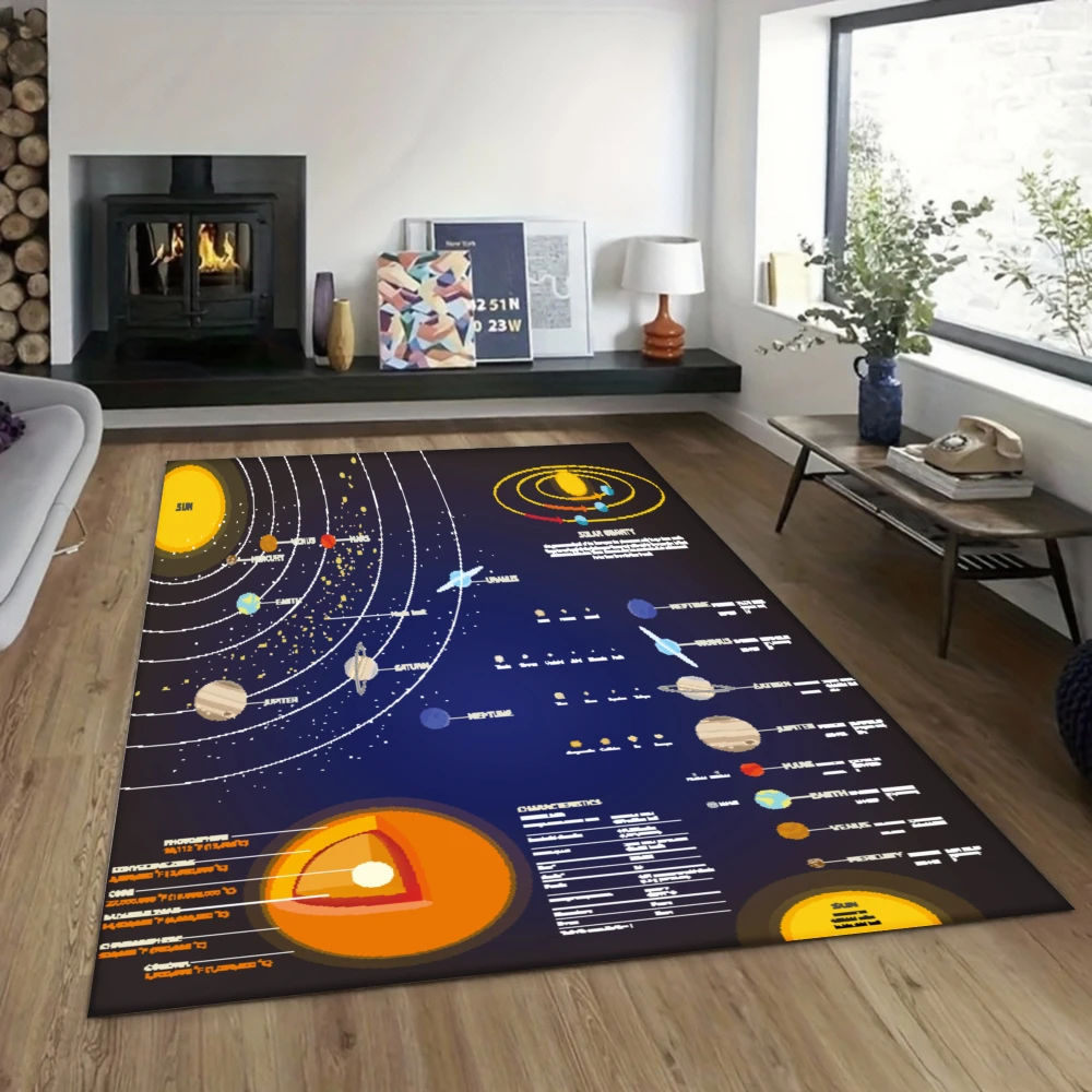 Solar System Planet Educational Carpet Waterproof Kids Room Floor Mat Living Room Bedroom Aesthetic Decor Non Slip Home Rug